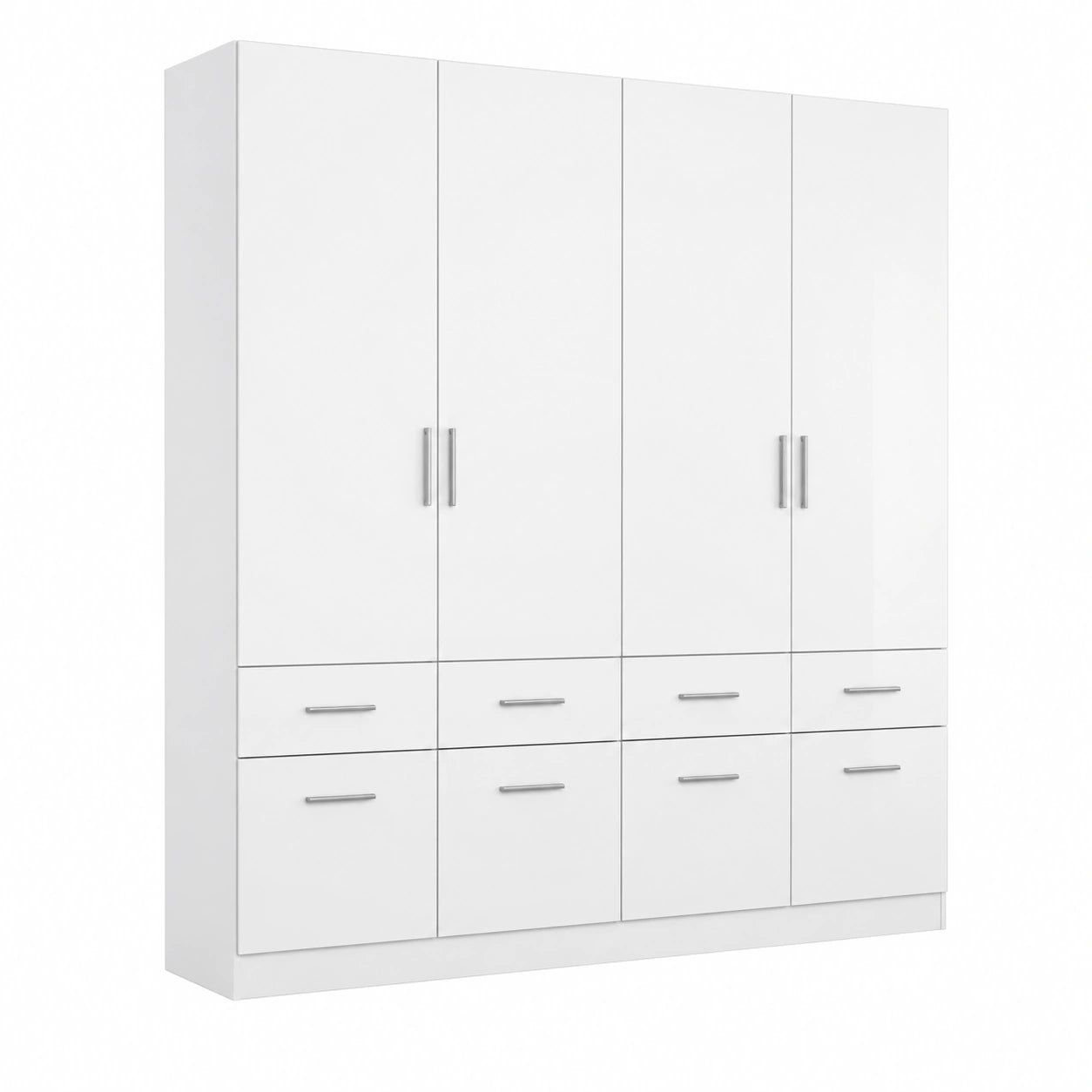Rauch Möbel Celle Kleiderschrank, 4-türig mit 8 Schubladen, Hochglanz Weiß, 181 cm breit, für Schlafzimmer und Kinderzimmer