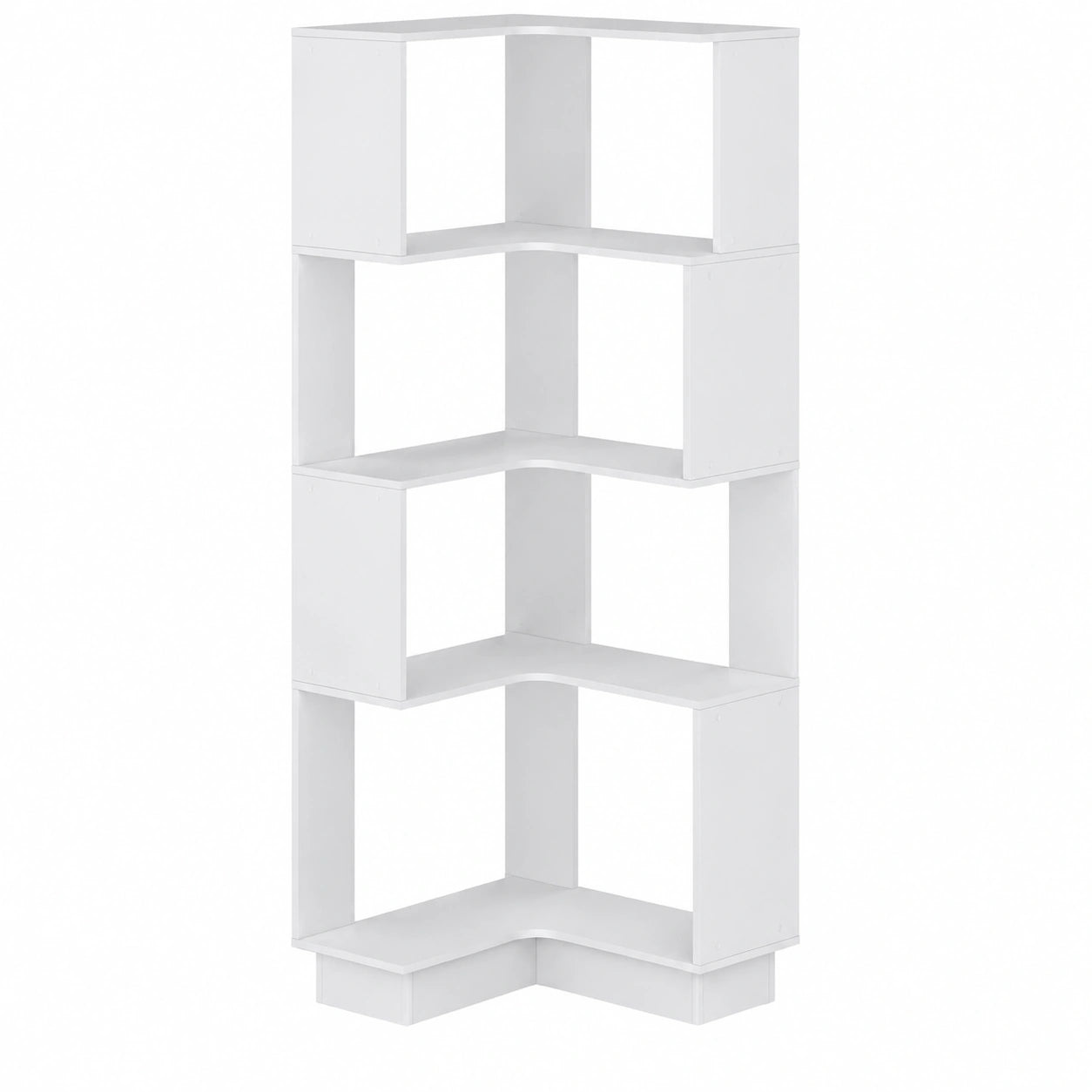 Modernes 6-stufiges Eck-Bücherregal aus Holz, 175 cm hoch, Weiß, Offenes Design für Wohnzimmer und Büro