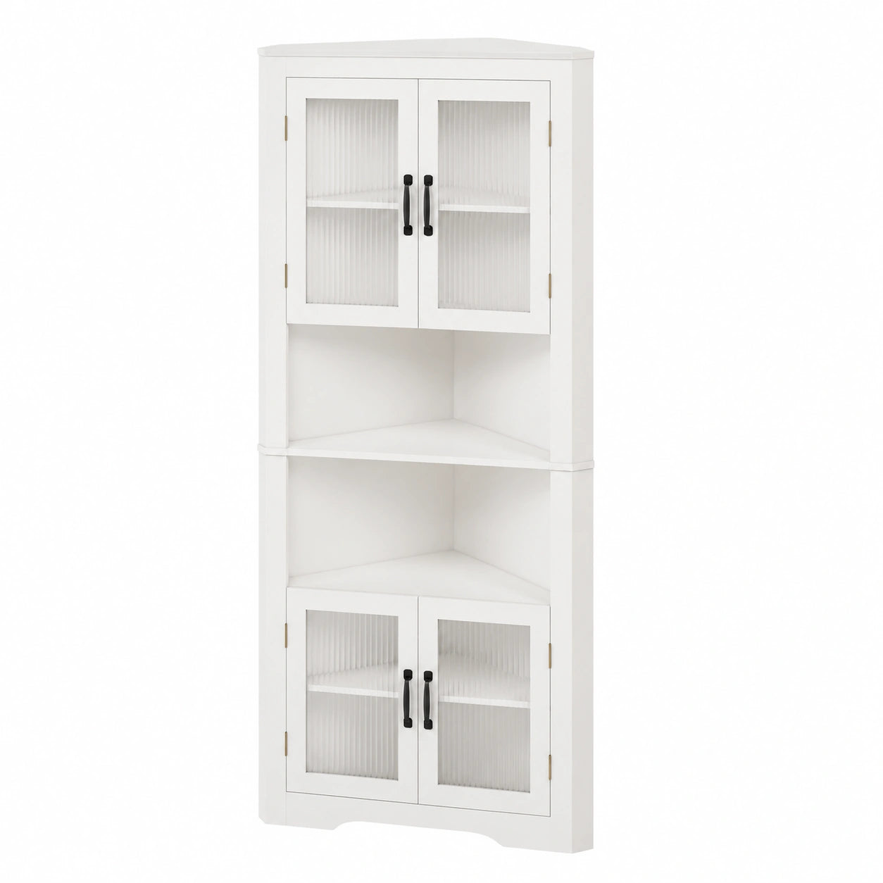 Moderner Eck-Küchenschrank mit Glastüren, 171 cm hoch, weiß