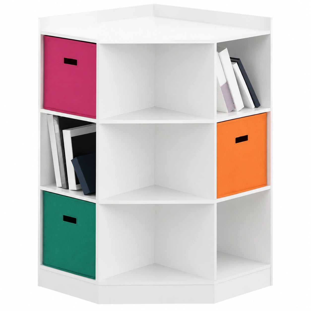 Kinder-Bücherregal aus Holz, 3 Ebenen mit 9 Fächern und 3 Boxen, weiß, Aufbewahrungsregal für Spielzeug im Kinderzimmer