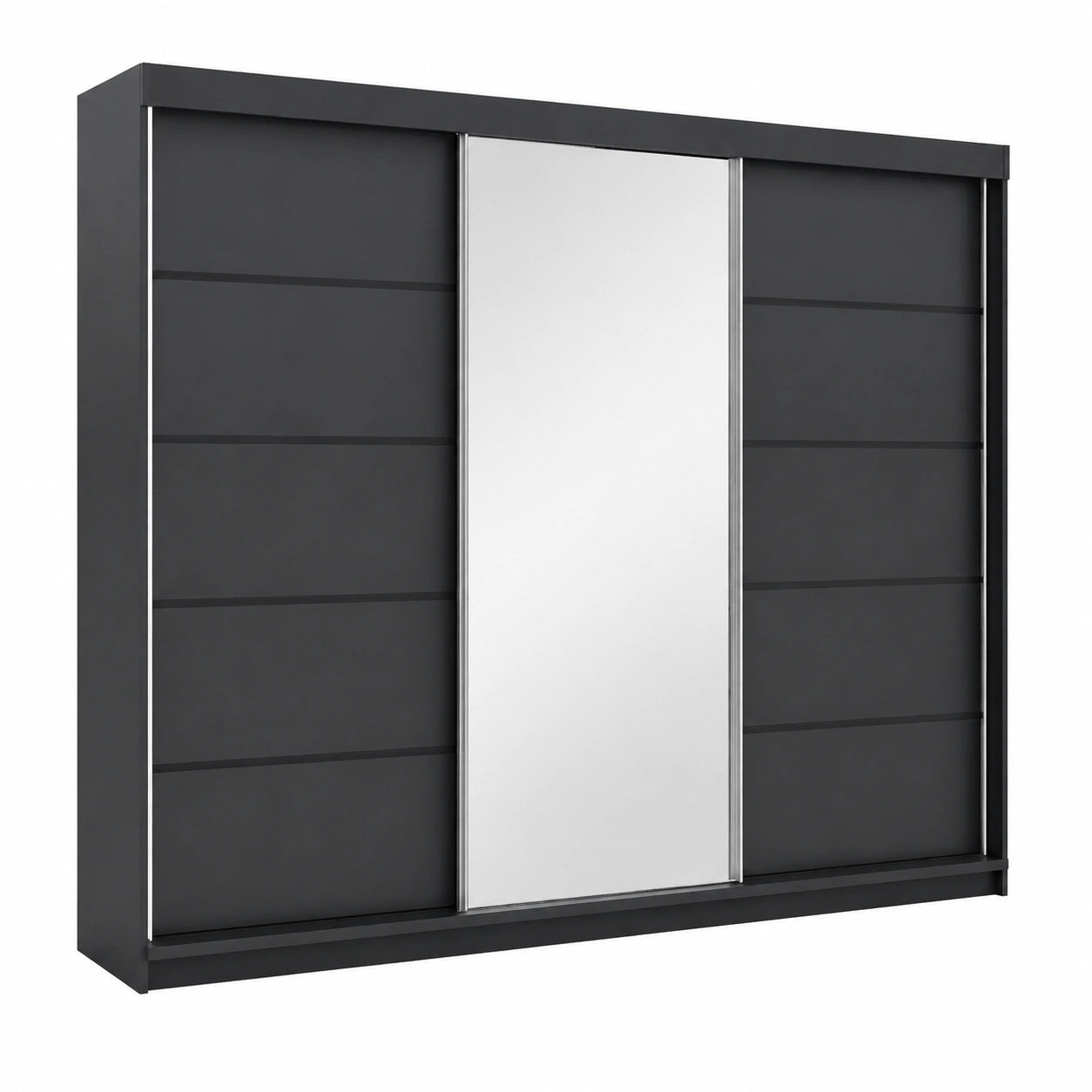 Geräumiger VILUNO Schwebetürenschrank 200 cm mit Spiegel und Schubladen, Schwarz