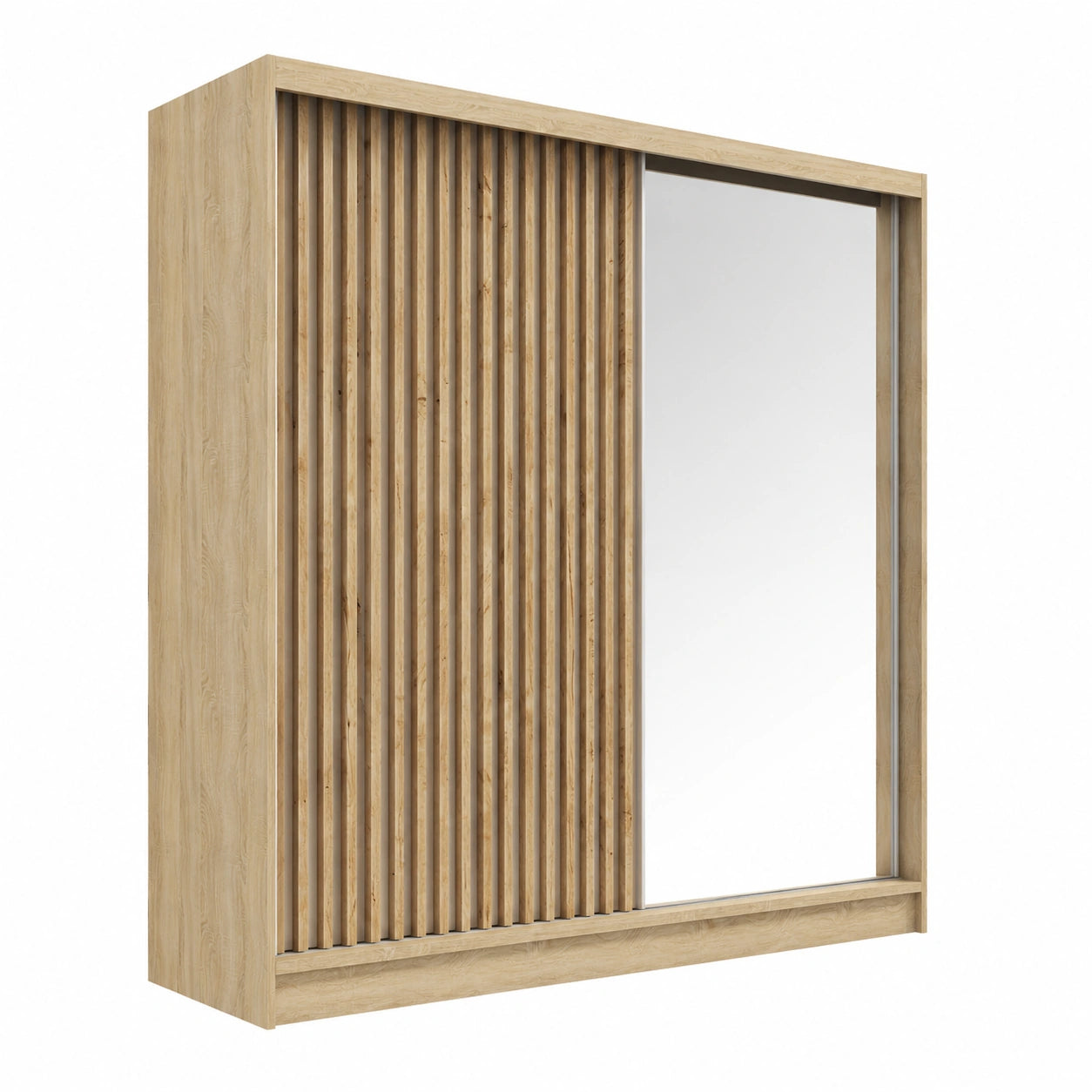 Moderner Schwebetürenschrank LINA mit Spiegel und Schubladen, Sonoma Eiche, 200 cm