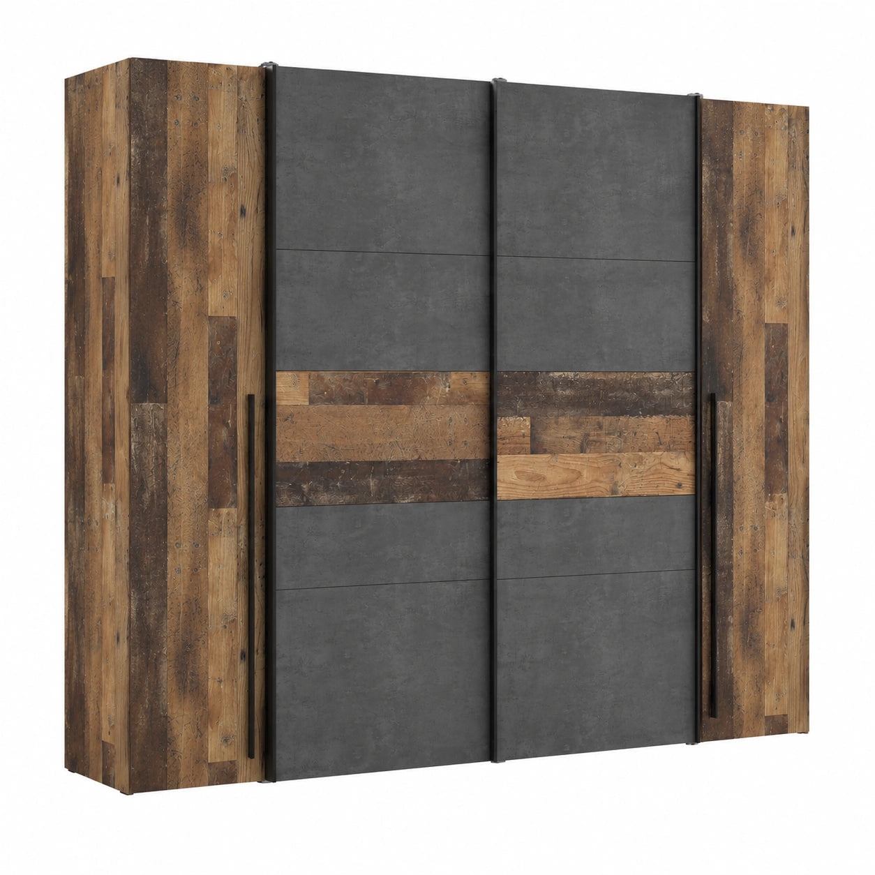 Großer Kleiderschrank im Vintage-Holzdesign mit Schwebetüren, 4-türig, 270 cm