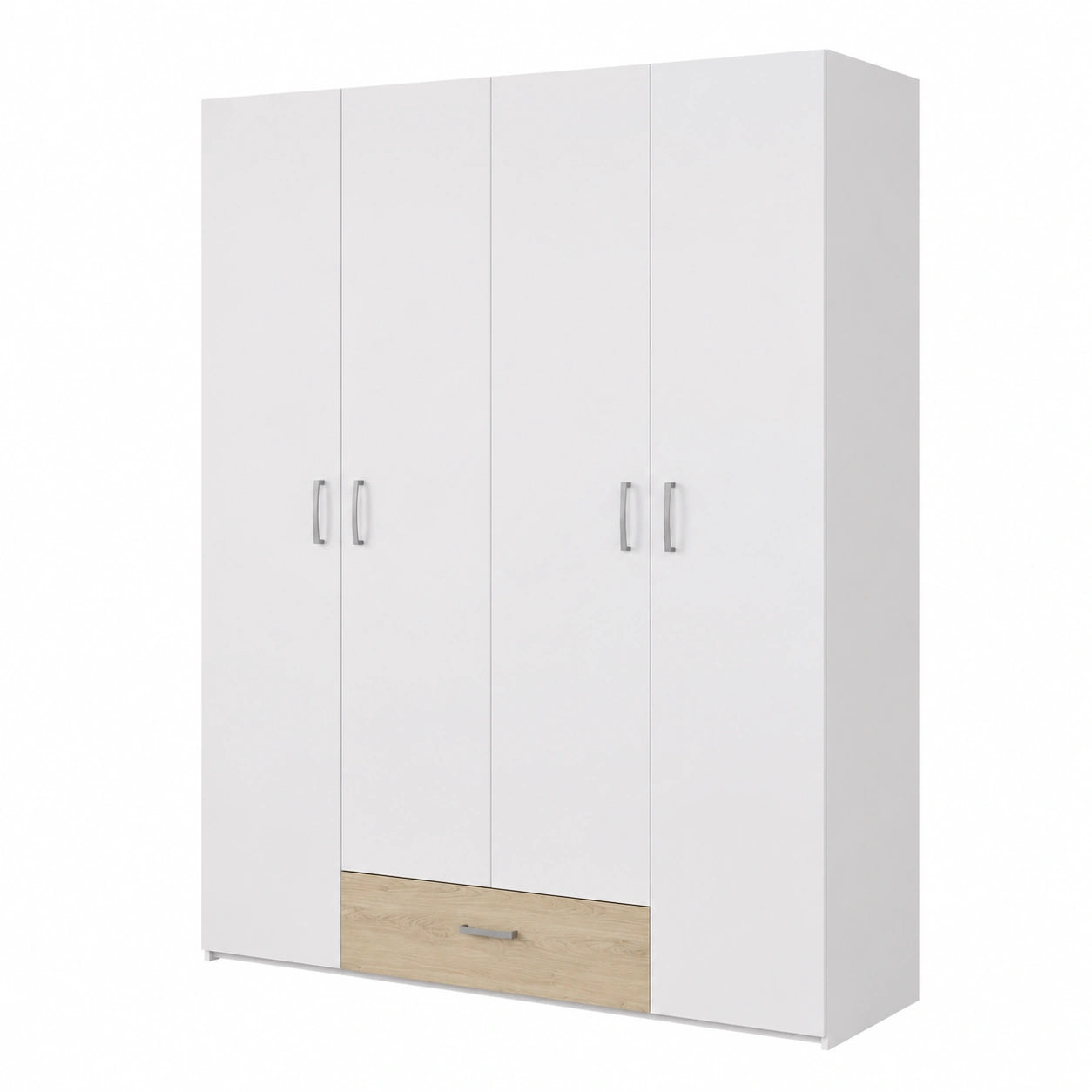 Forte ECONOBOX 4-türiger Kleiderschrank, Weiß/Eiche, großzügiger Stauraum, 160cm breit