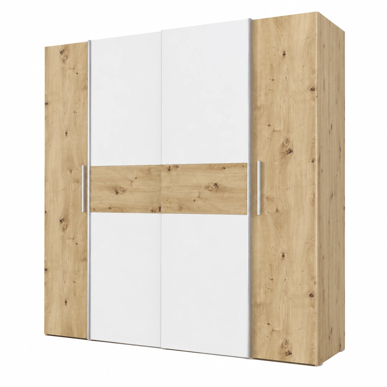 Moderner Kleiderschrank mit Dreh- und Schwebetüren, Eiche/Weiß, 200 cm