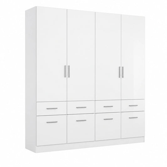 Rauch Möbel Celle Kleiderschrank, 4-türig mit 8 Schubladen, Hochglanz Weiß, 181 cm breit, für Schlafzimmer und Kinderzimmer