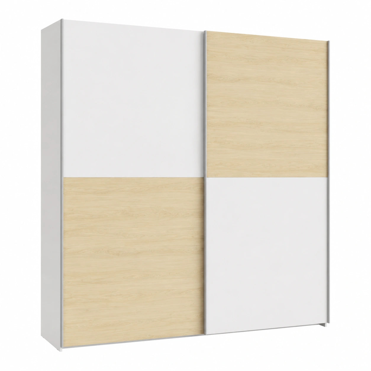 Moderner Schwebetürenschrank 200cm, Puccini Eiche Dekor, Weißer Akzent