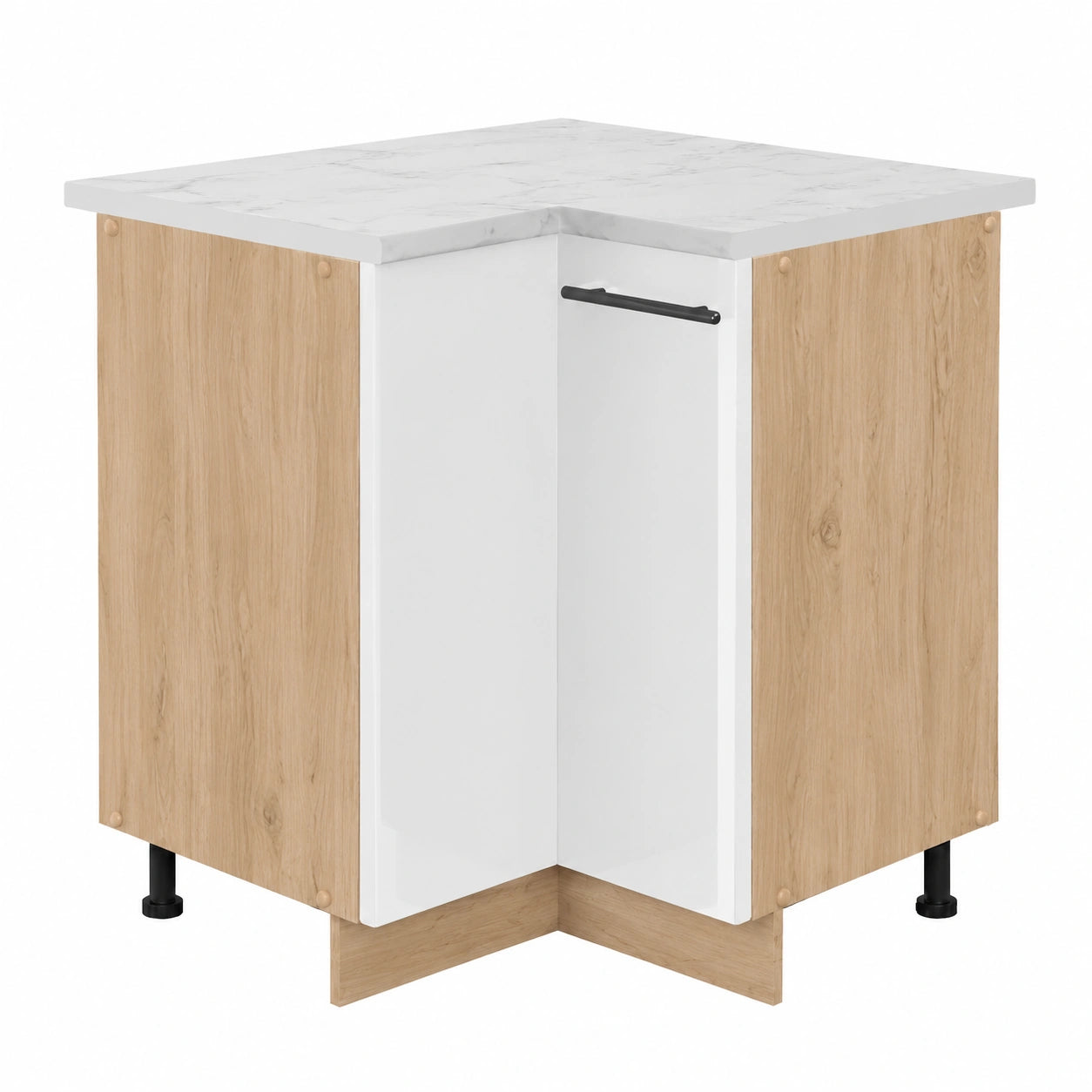 Vicco Eckunterschrank Fame-Line Weiß Hochglanz, 80.5 cm, Marmor Arbeitsplatte, kombinierbar mit Fame-Line Modulen