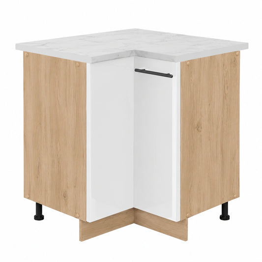 Vicco Eckunterschrank Fame-Line Weiß Hochglanz, 80.5 cm, Marmor Arbeitsplatte, kombinierbar mit Fame-Line Modulen