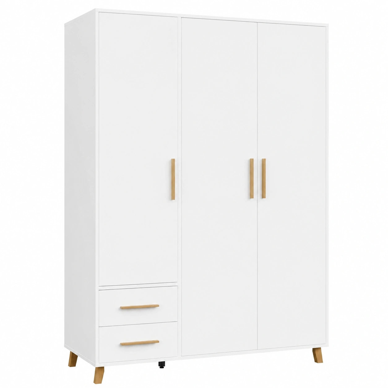 Rauch Möbel 3-türiger Kleiderschrank Shinjo, Weiß, mit Schubladen und Holzgriffen, 140x203x53cm