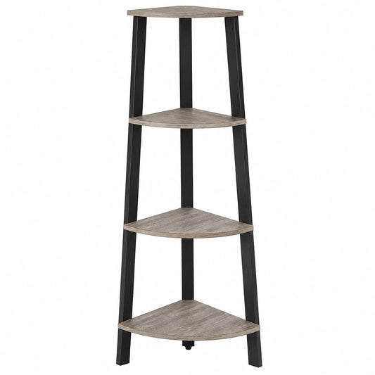 Industrielles Eckregal aus Metall mit 4 Regalböden, Vintage-Stil für Wohnzimmer und Büro, Schwarz und Grau
