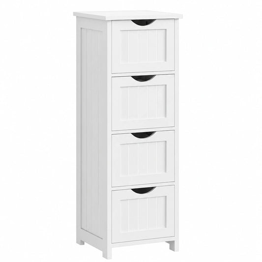 WOLTU Weißer Badschrank mit 4 Schubladen, 30x30x82 cm für vielseitige Nutzung