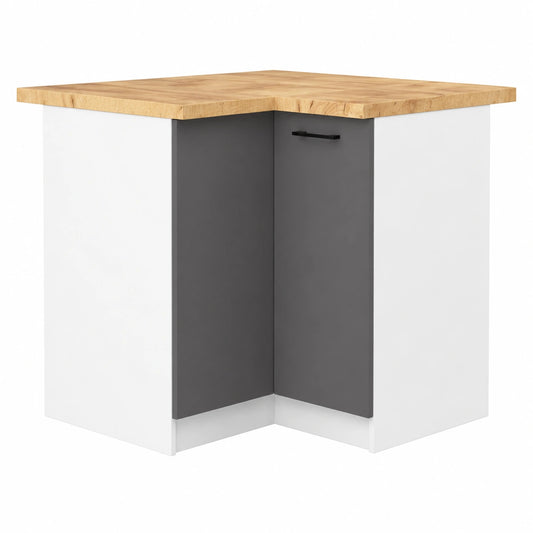 Moderne Eck-Küchenschrank Oliwia S90 mit Arbeitsplatte, Weiß & Graphitgrau