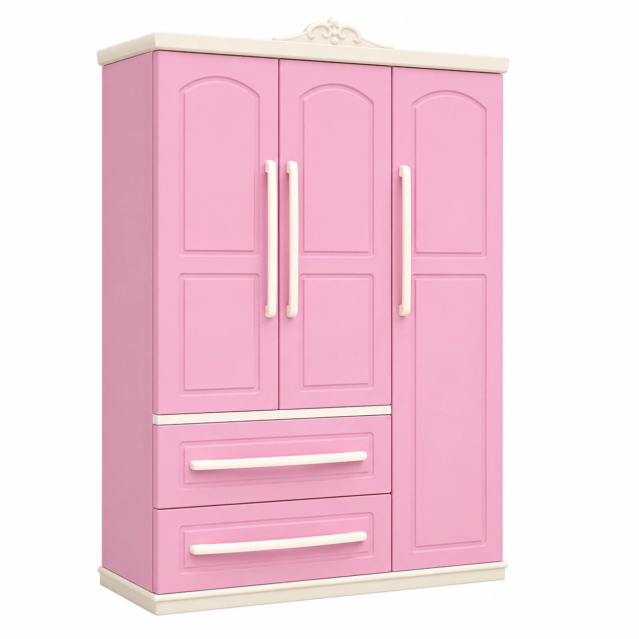 Pinker Kleiderschrank mit drei Türen für Puppenmöbel und Schuhe