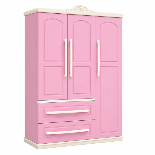 Pinker Kleiderschrank mit drei Türen für Puppenmöbel und Schuhe