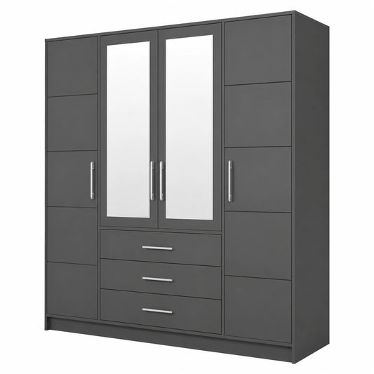 Moderner Kleiderschrank Bado 4D mit Spiegel und Schubladen für Schlafzimmer