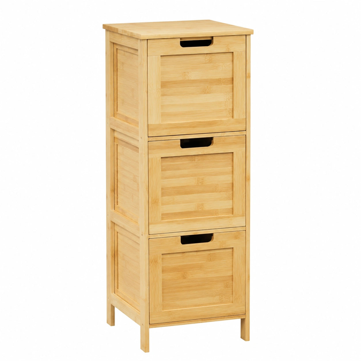 Schmaler Badezimmerschrank aus Bambus mit 3 Schubladen, Naturfarbe, 30x90x30 cm