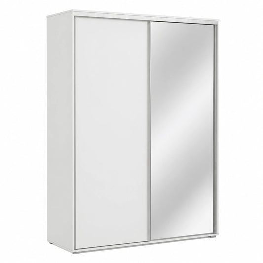 Moderner Weißer Schwebetürenschrank mit Spiegel - 150x245x62 cm