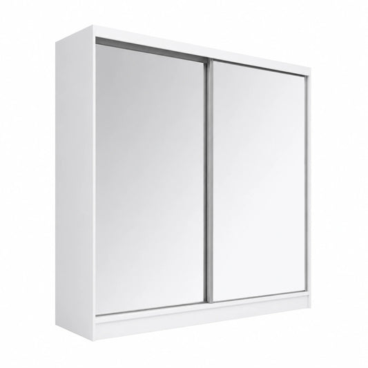 Moderner Schwebetürenschrank Ivar 200 cm mit Spiegel und Schubladen in Weiß