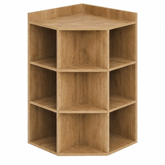 COSTWAY 3-stufiges Eckregal mit Ladestation, 9 Fächern, 2 USB-Ports & 4 Steckdosen, für Schlafzimmer & Wohnzimmer (Natur)