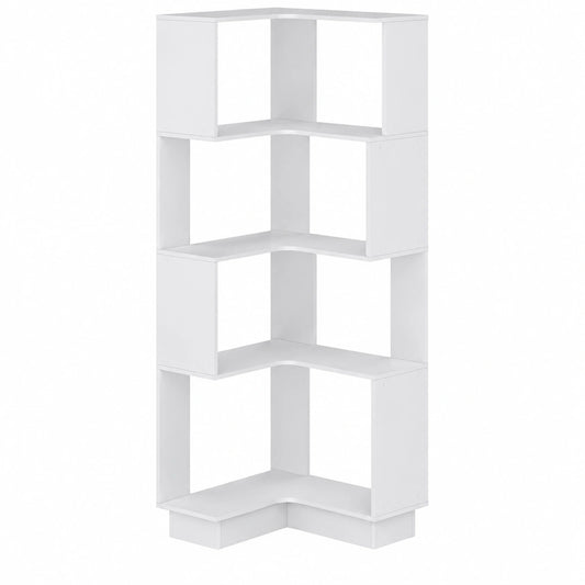 Modernes 6-stufiges Eck-Bücherregal aus Holz, 175 cm hoch, Weiß, Offenes Design für Wohnzimmer und Büro