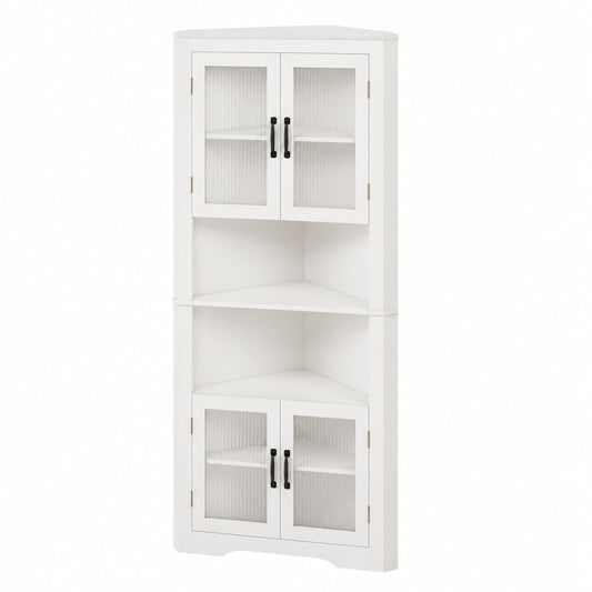 Moderner Eck-Küchenschrank mit Glastüren, 171 cm hoch, weiß