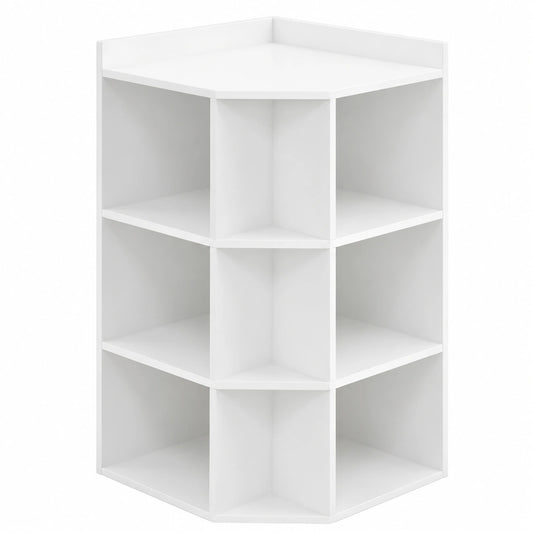 Eck-Bücherregal mit 9 Fächern und Ladestation, Weiß