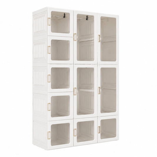 Moderner faltbarer Kleiderschrank mit Magnettüren für Schlafzimmer, 104x170x50cm, weiß