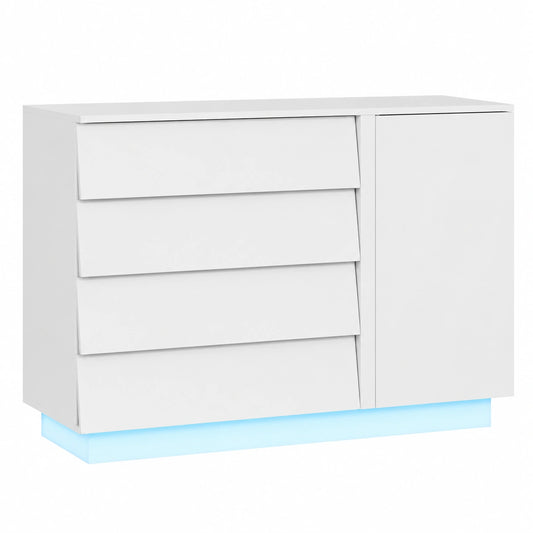 Moderne 4-Schubladen-Kommode mit LED und Steckdose, weiß, für Schlafzimmer