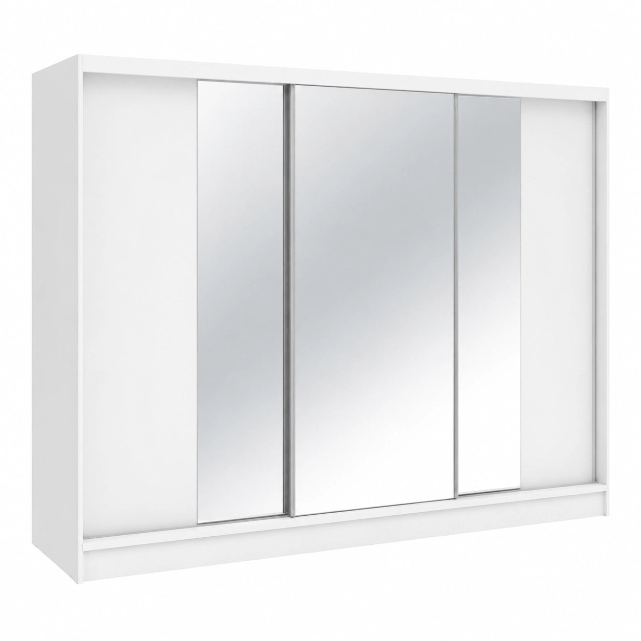 Großer Schwebetürenschrank VIDA mit Spiegel und Schubladen, 3-türig, 200 cm, Weiß