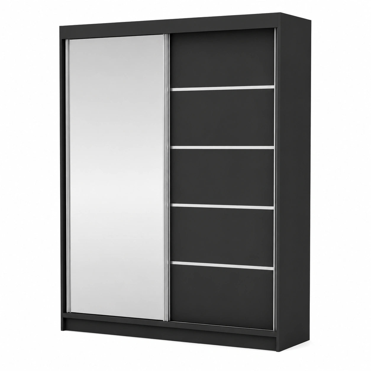 Moderner Schwebetürenschrank mit Spiegel, 2-türig, Schwarz, 160 cm