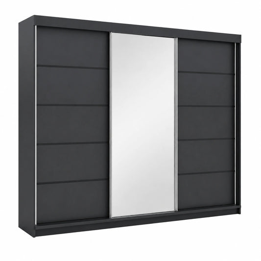 Geräumiger VILUNO Schwebetürenschrank 200 cm mit Spiegel und Schubladen, Schwarz