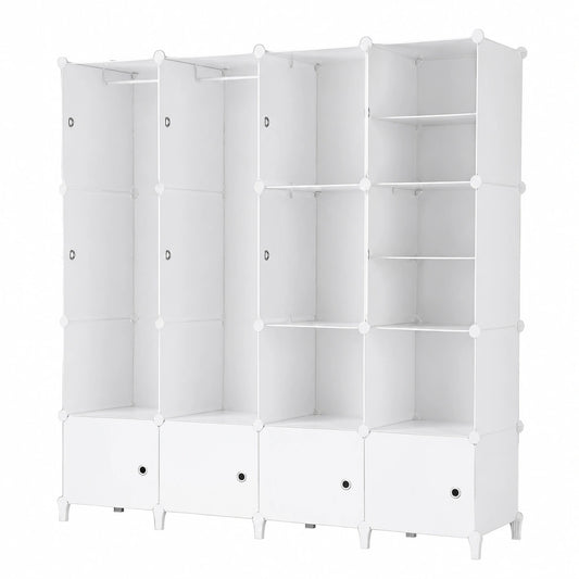 HOMIDEC Moderner Kunststoff-Kleiderschrank, 16 Fächer mit Kleiderstangen, tragbarer weißer Schrank für Schlafzimmer