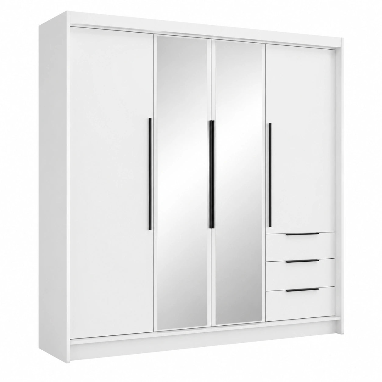 A&J MöbelLand Moderner Kleiderschrank mit Spiegel, 4-türig, 200 x 215 cm, inklusive Schubladen und Stauraum