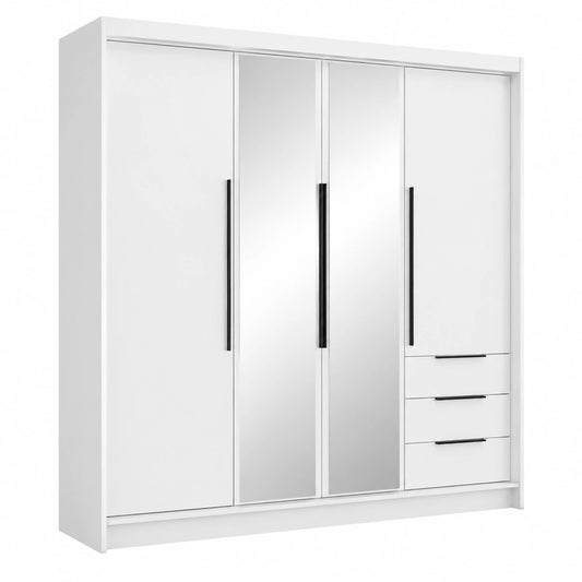A&J MöbelLand Moderner Kleiderschrank mit Spiegel, 4-türig, 200 x 215 cm, inklusive Schubladen und Stauraum