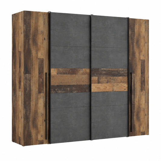 Großer Kleiderschrank im Vintage-Holzdesign mit Schwebetüren, 4-türig, 270 cm
