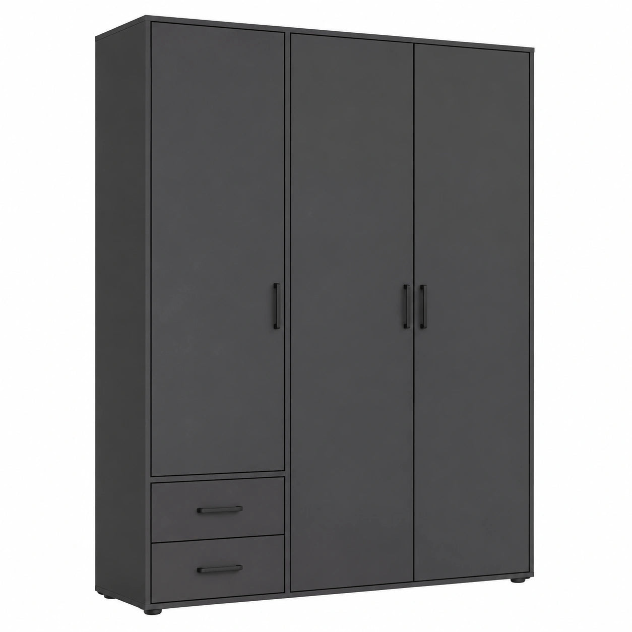 Rauch Möbel Voyager Kleiderschrank, 3-türig, 2 Schubladen, Grau Metallic/Schwarz, für Schlafzimmer & Kinderzimmer, 140cm