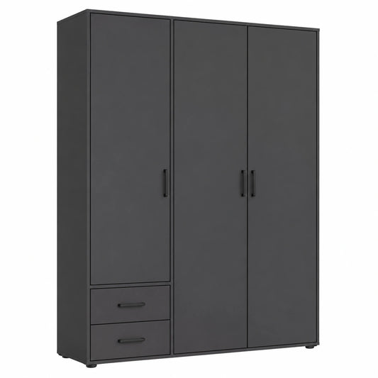 Rauch Möbel Voyager Kleiderschrank, 3-türig, 2 Schubladen, Grau Metallic/Schwarz, für Schlafzimmer & Kinderzimmer, 140cm