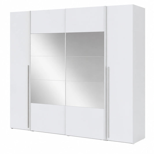 Großer NARAGO Kleiderschrank mit Spiegelfront und Schiebetüren, Weiß, 270 cm