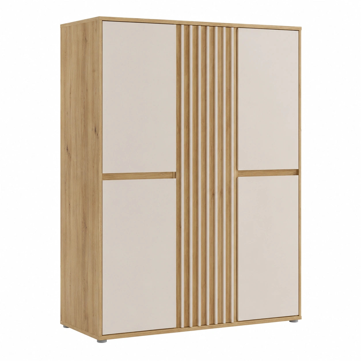 Moderner 5-türiger Kleiderschrank mit Lamellendesign, Eiche Mauvella/Kashmir Beige, 109,3x161,7x41,5 cm