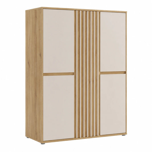 Moderner 5-türiger Kleiderschrank mit Lamellendesign, Eiche Mauvella/Kashmir Beige, 109,3x161,7x41,5 cm