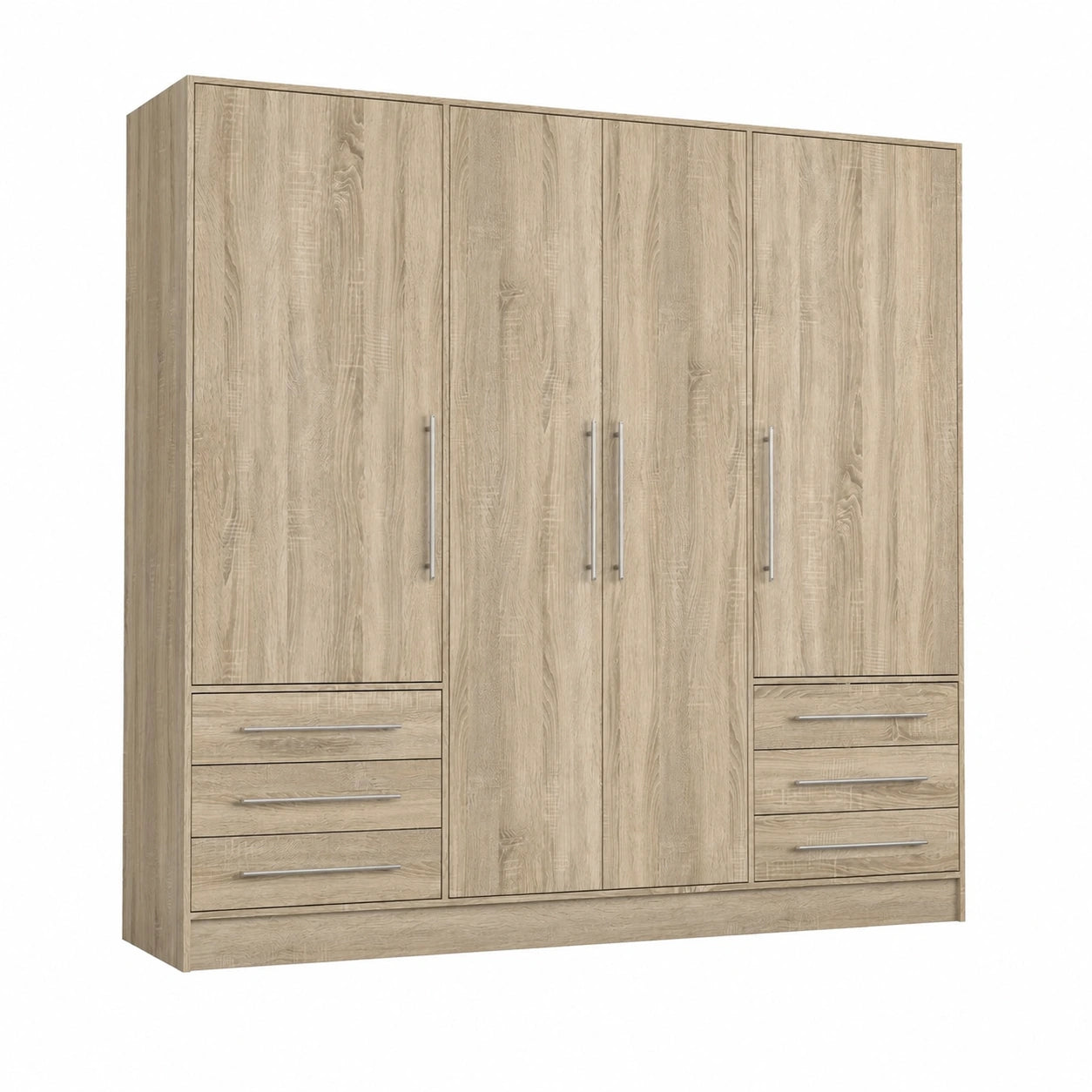 Großer Kleiderschrank mit 4 Türen und 6 Schubladen, Sonoma Eiche, 206.5 x 60 x 200 cm